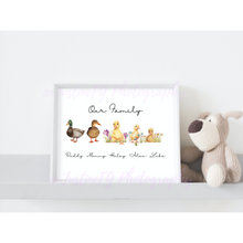 Load image into Gallery viewer, Our Family Name Prints Wall Art Decor Customizable Duck Family Duckling Picture Customized Prints Anniversary Add Your Names / Dates