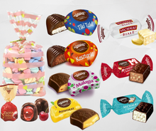 Load image into Gallery viewer, Gift Box Polish chocolates Kasztanki, Tiki Taki, Malaga, Michalki Classic, Michalki Coconut, Michalki White, and Advocat. Chocolate Gift