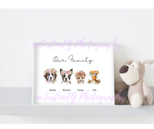 Load image into Gallery viewer, Our Family Name Prints Wall Art Decor Custom Cute Dog Animal Family Duckling Picture Customized Prints Anniversary Add Your Names / Dates