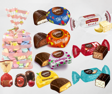 Load image into Gallery viewer, Favour bags Polish chocolates  Kasztanki, Tiki Taki, Malaga, Michalki Classic, Michalki Coconut, Michalki White and Advocat. Chocolates Gift
