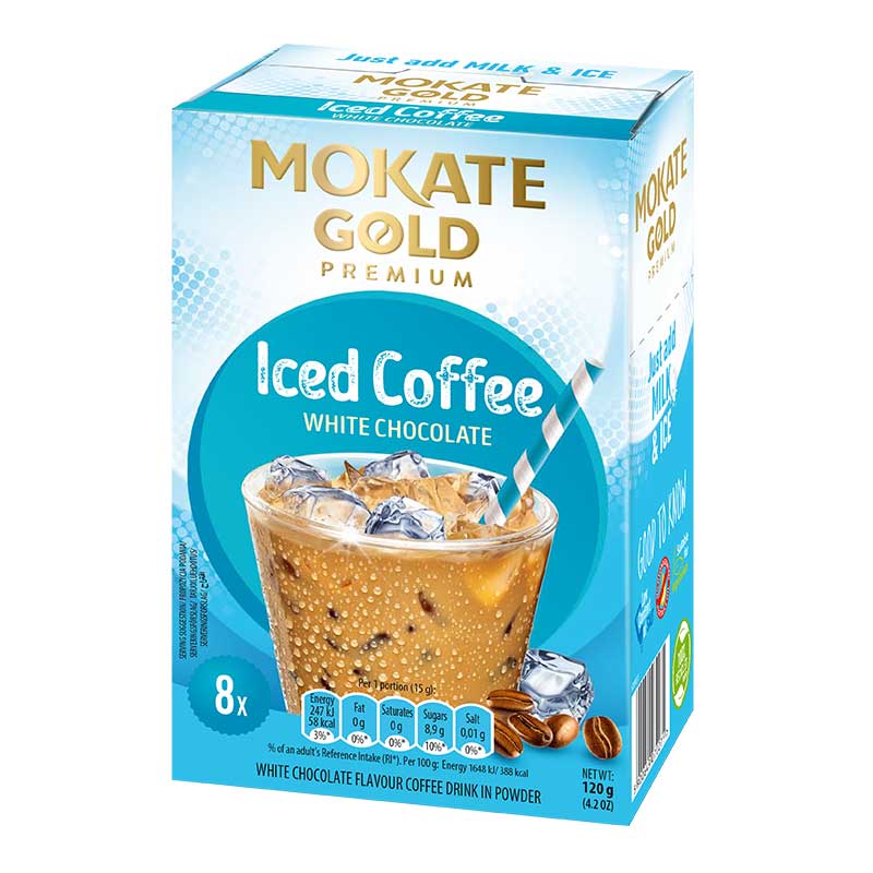 Mokate Gold Iced Coffee Drink White Chocolate 1 Box 8 x15g Sachets 120g