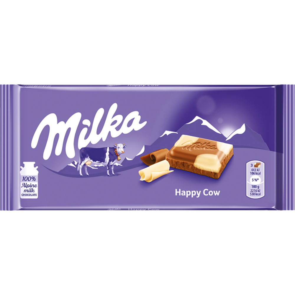 MILKA HAPPY COW ALPINE MILK AND WHITE CHOCOLATE 100G