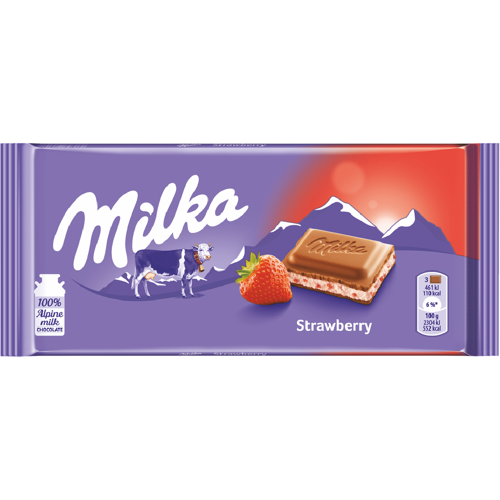 MILKA STRAWBERRY ALPINE MILK CHOCOLATE 100G