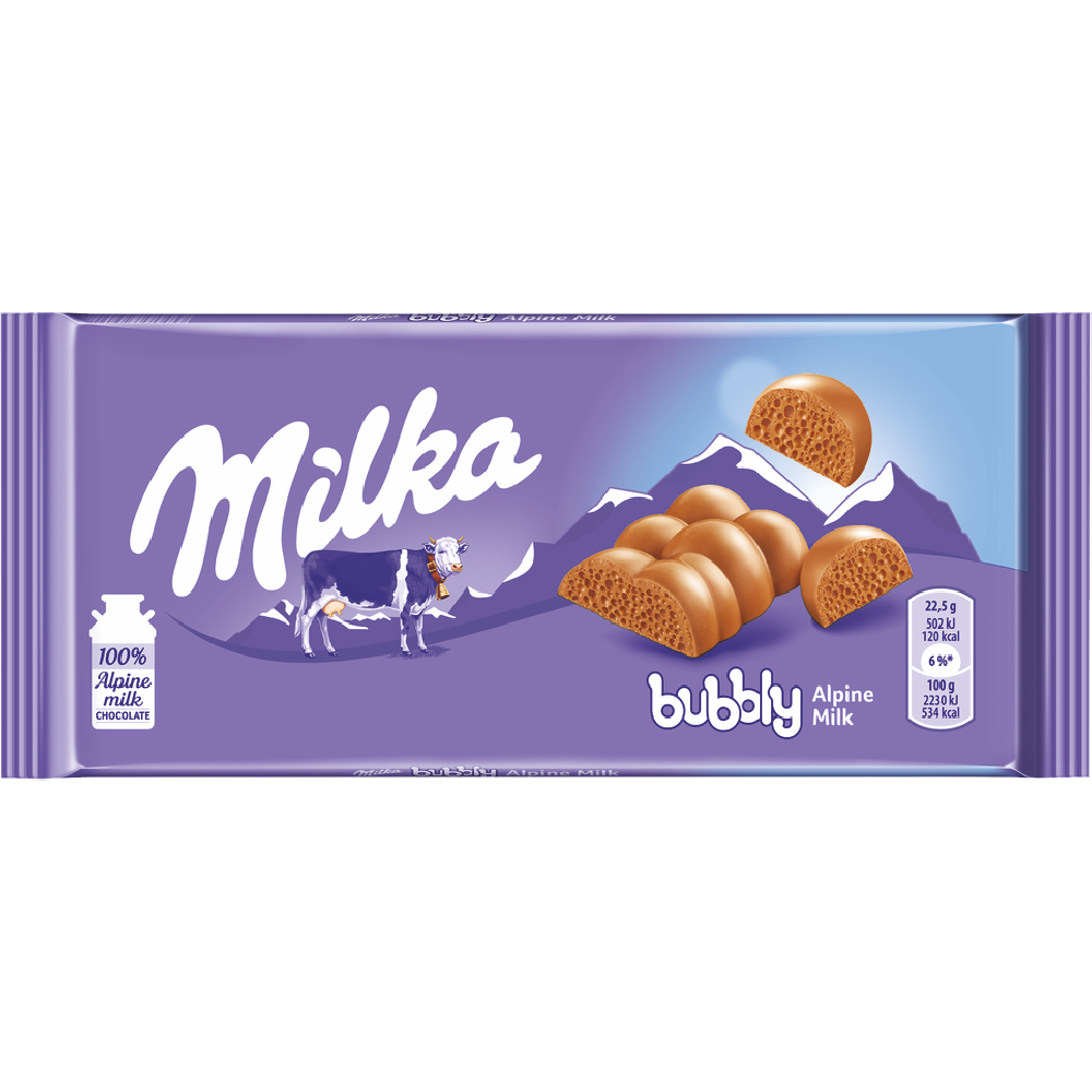 MILKA BUBBLY ALPINE MILK CHOCOLATE 90G