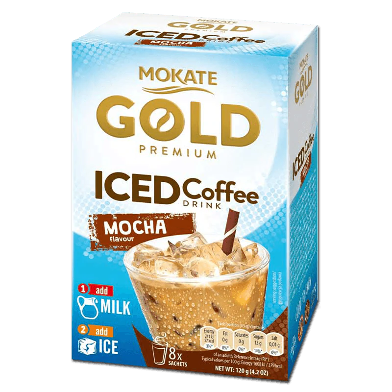 Mokate Gold Iced Coffee Drink Mocha Chocolate 1 Box 8 x15g Sachets 120g