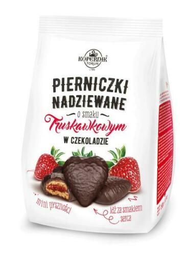 Gingerbread Hearts filled with Strawberry Marmalade Coated in chocolate 150g Pierniczki Kopernik