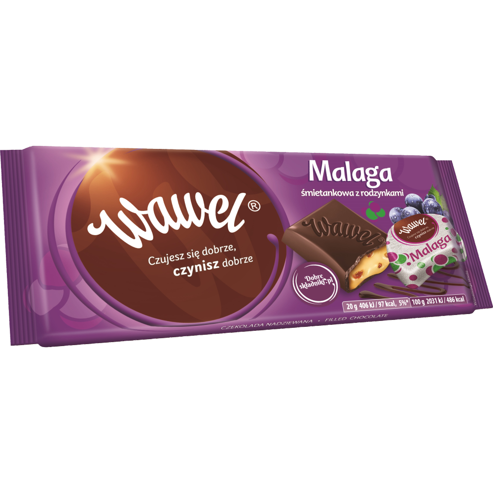 WAWEL MALAGA CHOCOLATE WITH CREAMY FILLING AND PIECES OF RAISINS 102G