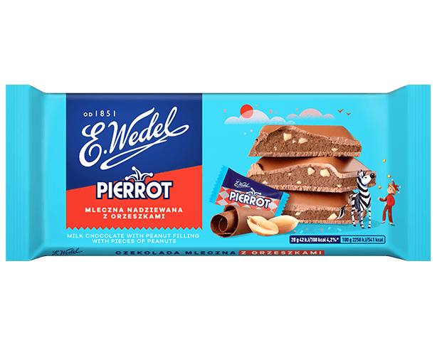 WEDEL PIERROT MILK CHOCOLATE WITH NUT FILLING AND PEANUT PIECES 100G